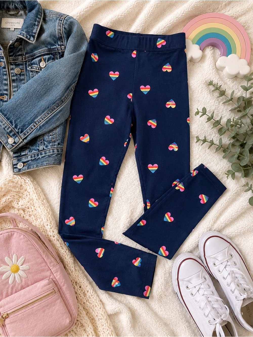 Crewcuts Rainbow Heart Leggings Girls Size 16 NWT Navy J.Crew